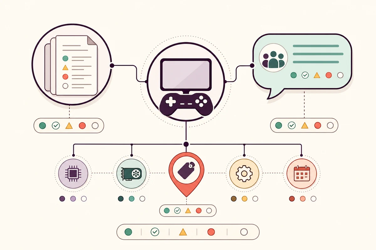 Schéma reliant version du jeu, build Eden, appareil, pilote et périmètre du test à une décision de compatibilité